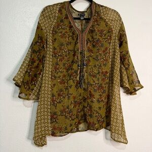 New Directions Olive Floral Blouse. Sz M.